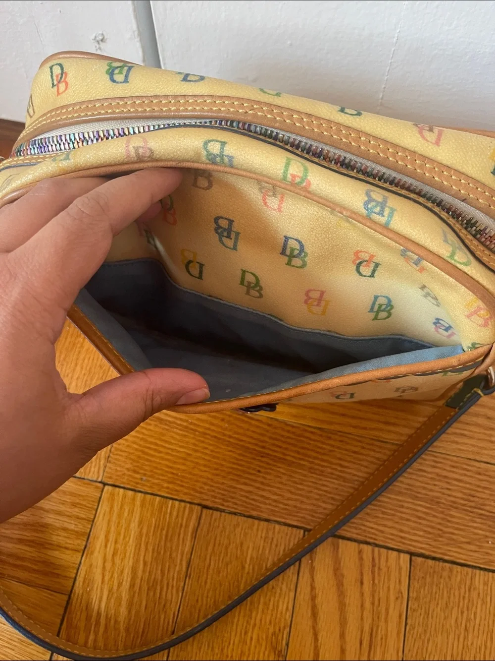 Dooney & Bourke Vintage Y2K Yellow Multicolor DB Logo Canvas Shoulder Bag